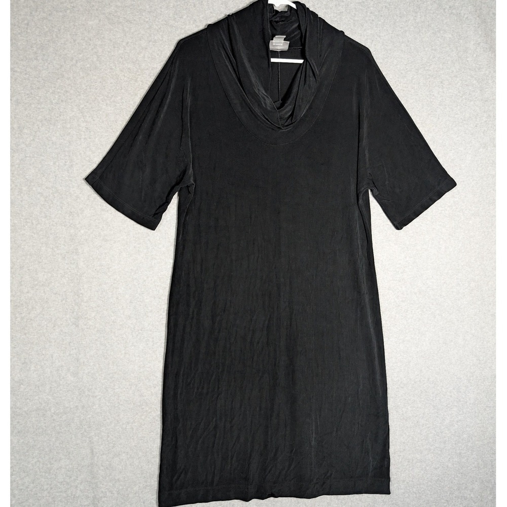 Chicos Travelers Dress Womens 2 Black Cowl Neck Short Sleeve
